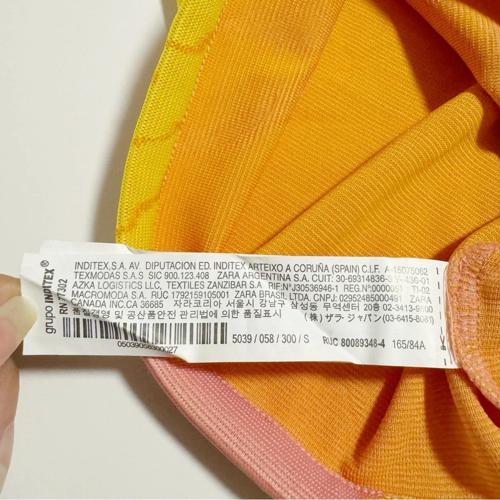 Zara NWT Floral Jacquard Mock Neck Crop Top in Peach Pink/Yellow Size Small - Picture 11 of 13